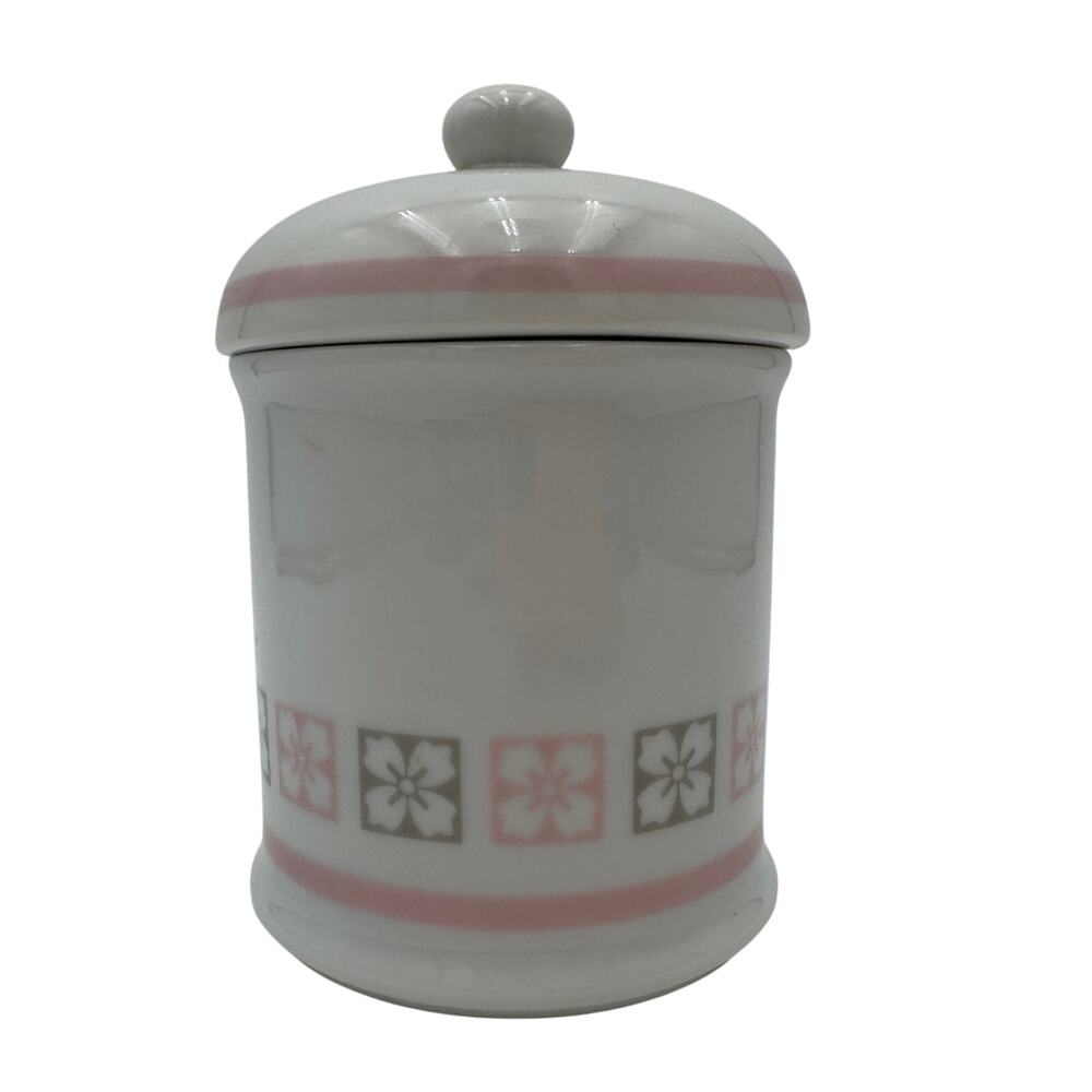 Vintage Avon Apothecary Jar with Lid 1986 Pink and Gray 6" Tall